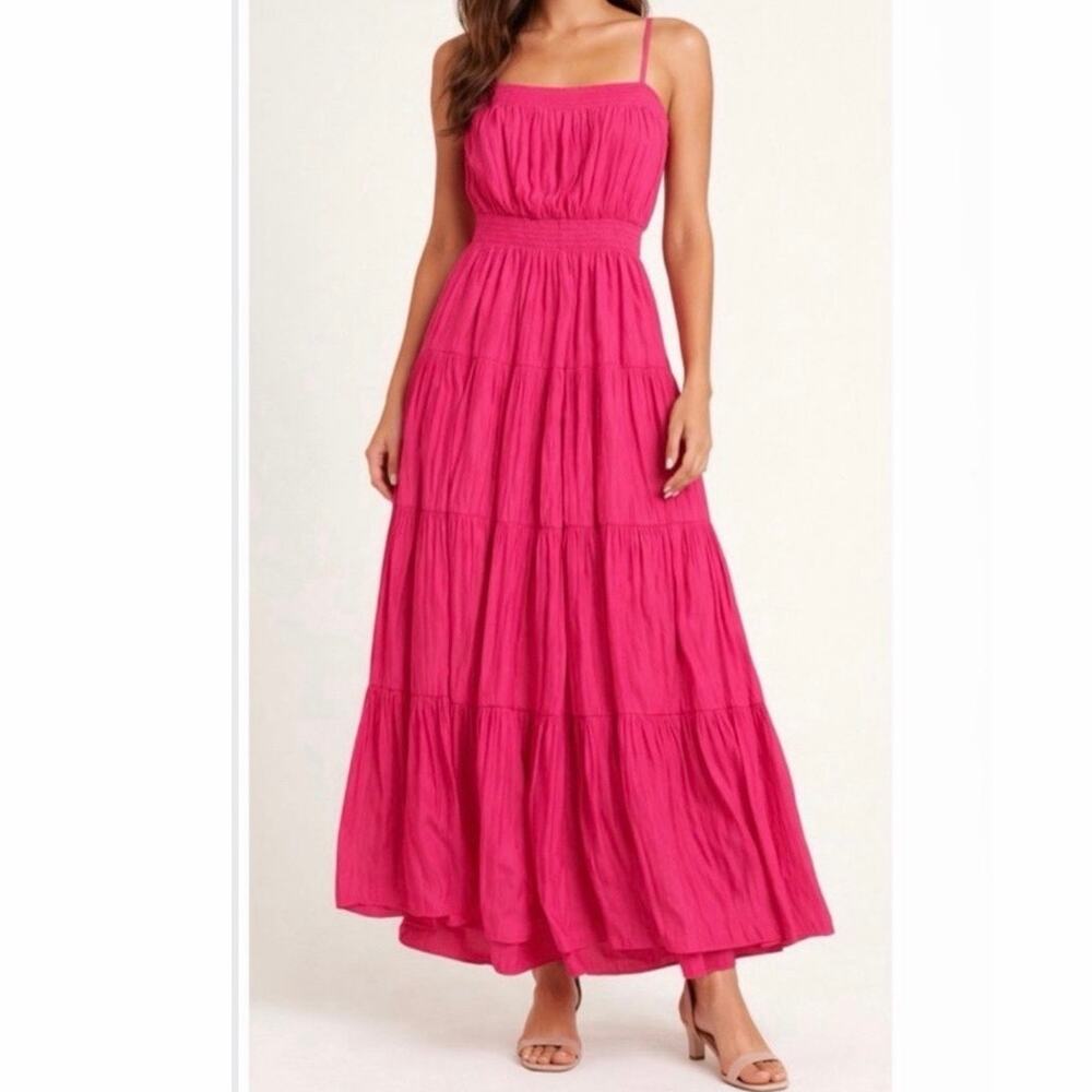 Evereve eloise tiered maxi dress medium hot pink